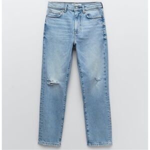 Zara the new slim cropped Light Blue Distressed Jeans